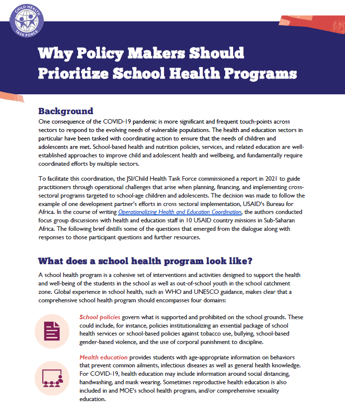 Brief Why Policy Makers Should Prioritize School Health Programs